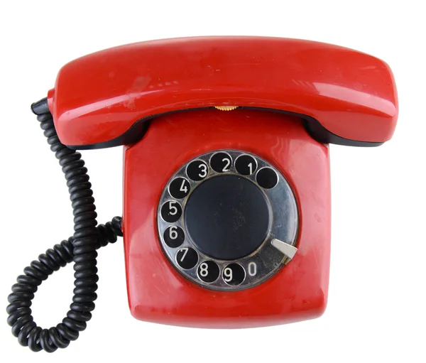 Red retro telephone, isolated on white — Stock Photo, Image