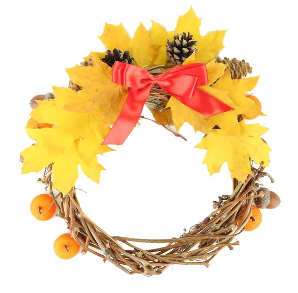 Beautiful Thanksgiving wreath, on white wooden background — Stock Photo, Image