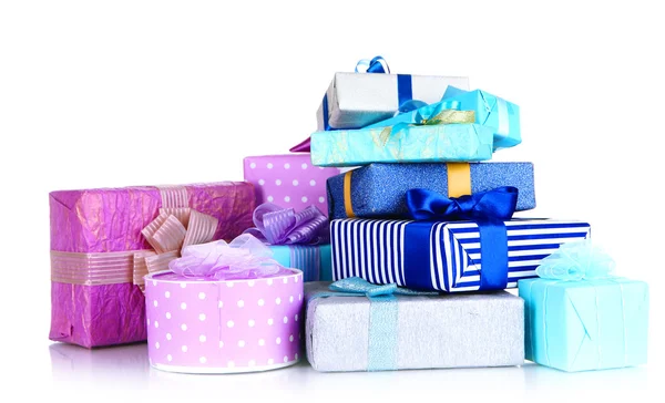 Montón de cajas de regalos de colores aislados en blanco — Foto de Stock