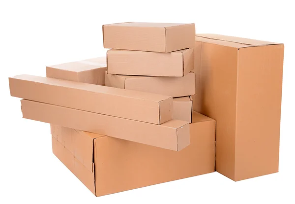 Different cardboard boxes isolated on white — Stock Photo, Image