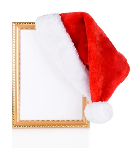 クリスマス帽子白で隔離される古いフレームに掛け — ストック写真