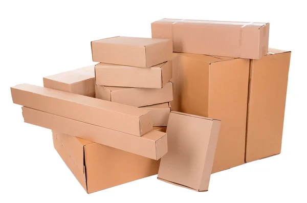 Different cardboard boxes isolated on white — Stock Photo, Image