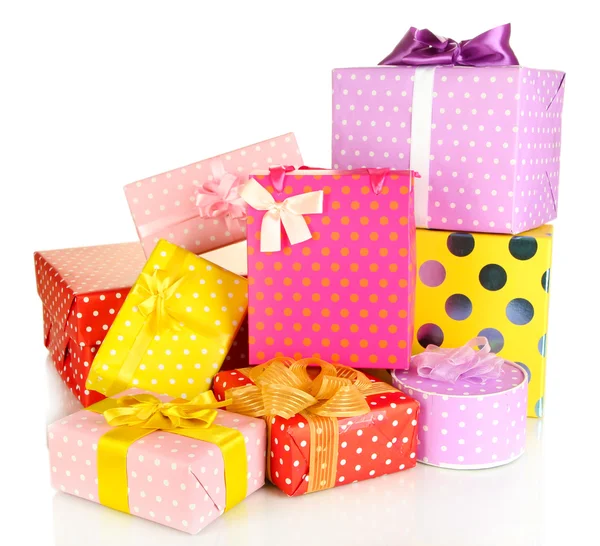 Pile of colorful gifts boxes isolated on white — Stock Photo, Image