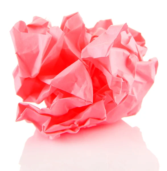 Bola de papel rosada amassada isolada em branco — Fotografia de Stock