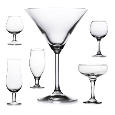 Collage of empty glasses isolated on white clipart