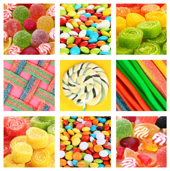 Collage of different colorful candies and sweets — Stock Photo, Image