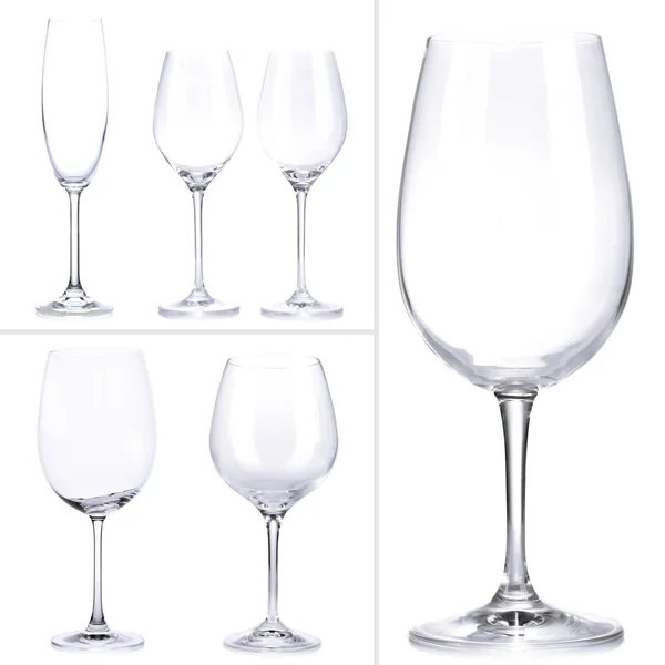 Collage van lege glazen geïsoleerd op wit — Stockfoto