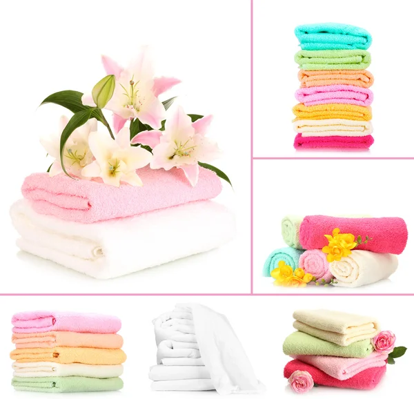 Collage de toallas de colores aislados en blanco — Foto de Stock