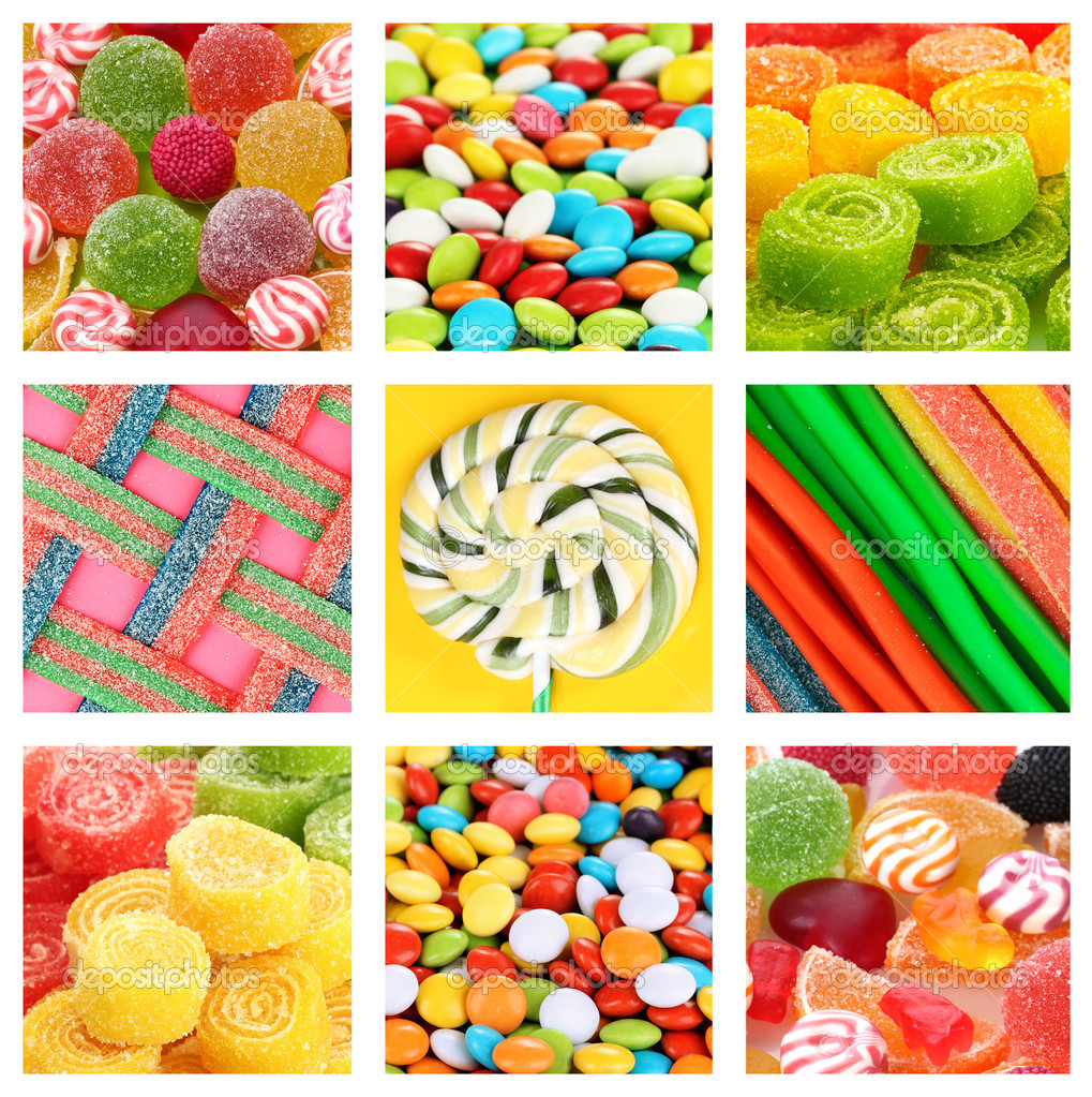Collage of different colorful candies and sweets — Stock Photo