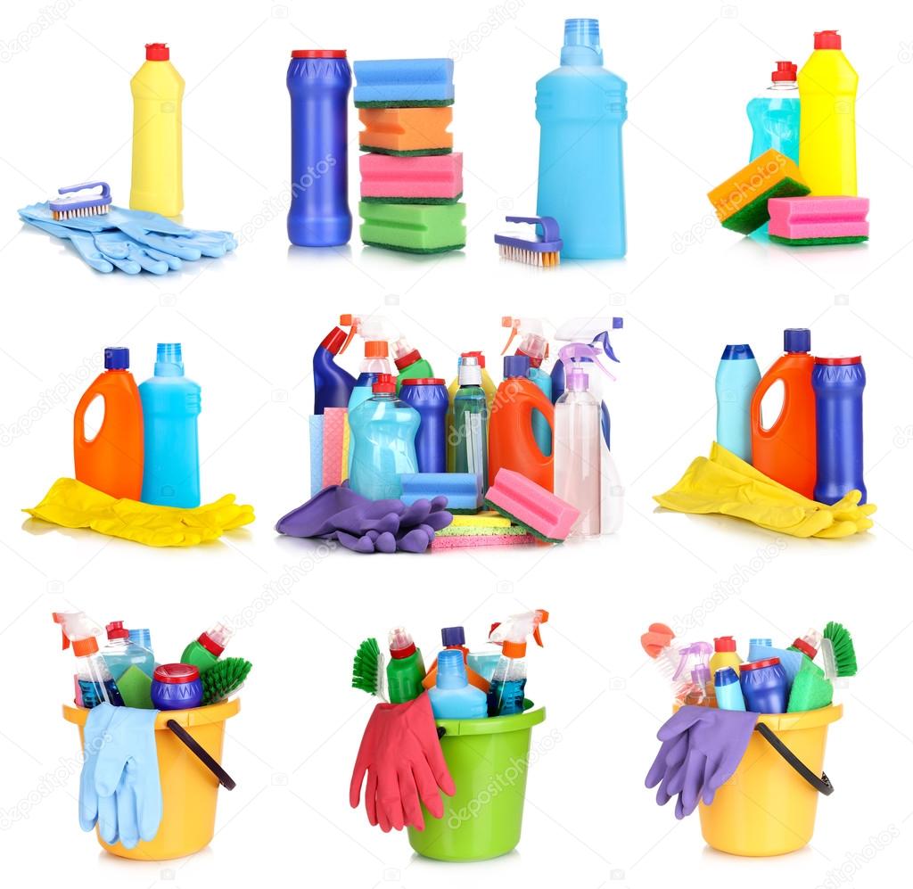 Cleaning items isolated on white