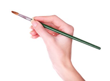 Fırça üzerinde beyaz izole tutmak el