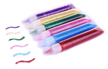 izole üzerinde beyaz renkli glitter tutkal