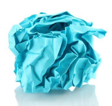 Blue crumpled paper ball isolated on white clipart