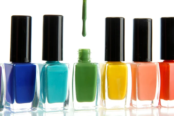 Group of bright nail polishes isolated on white — Stock Photo, Image