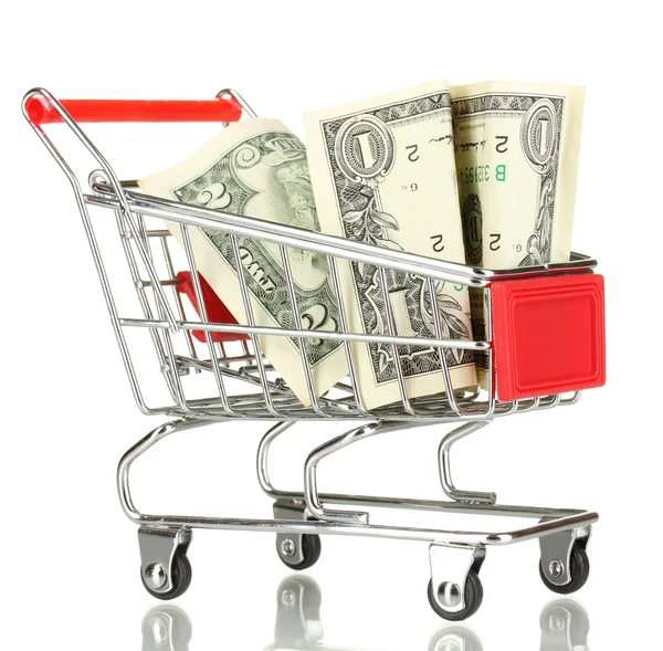 Money in cart isolated on white — Stock Photo, Image