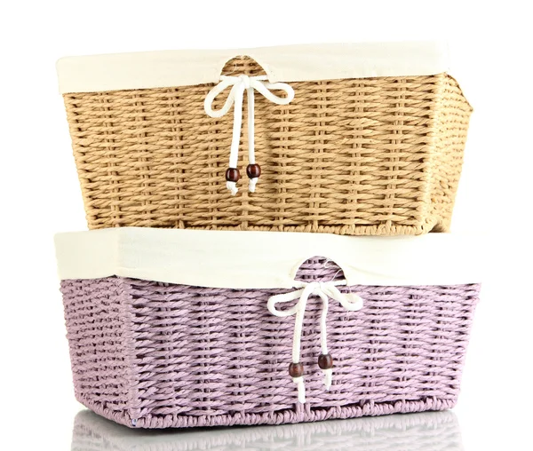 Two empty color wicker baskets, isolated on white — Stock Photo, Image