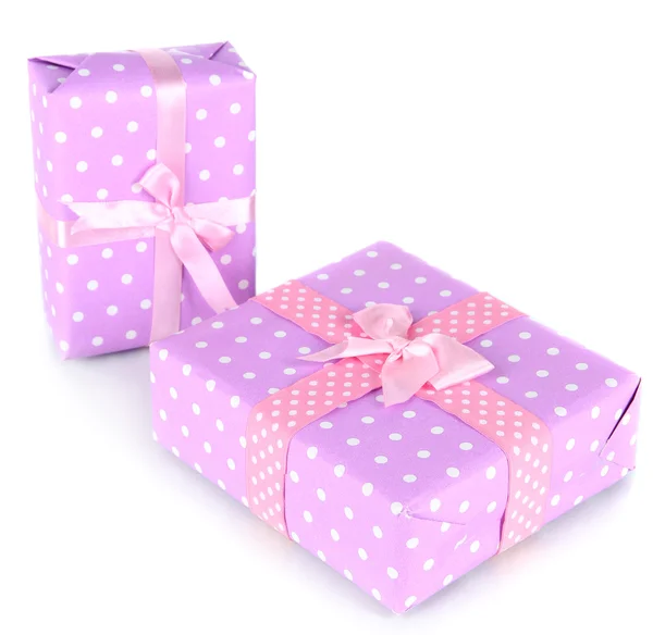 Подарункові коробки, святкова обгортка ізольовані на білому — стокове фото