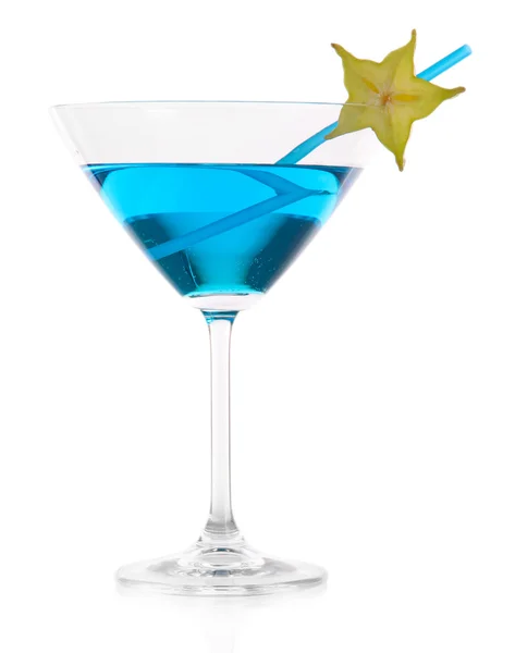 Blue cocktail in martini glass isolated on white — Stock Photo, Image