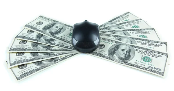 Ordenador ratón en dólares aislados en blanco — Foto de Stock