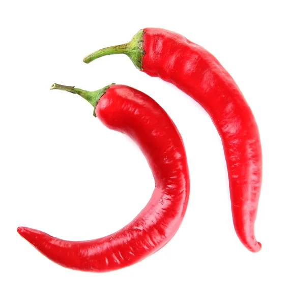 Two red hot chili peppers isolated on white — Stock Photo, Image