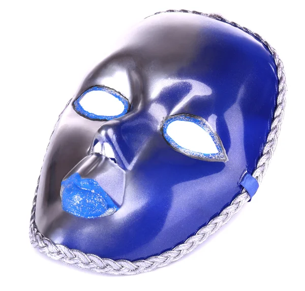 Máscara em fundo tecido azul — Fotografia de Stock