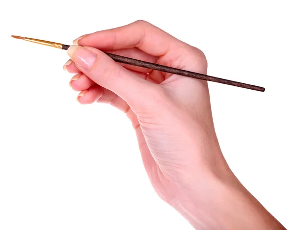 Hand holding brush isolated on white — Stock Photo, Image