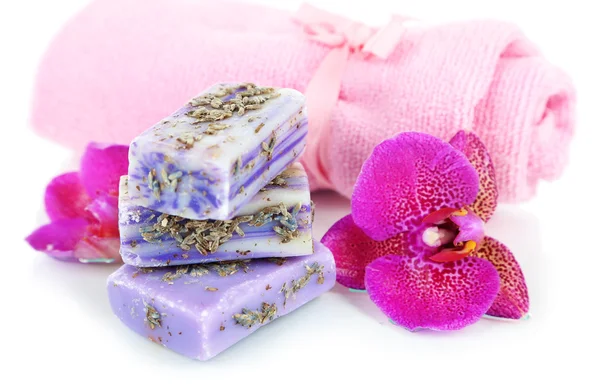 Soap and orchid isolated on white — Stock Photo, Image