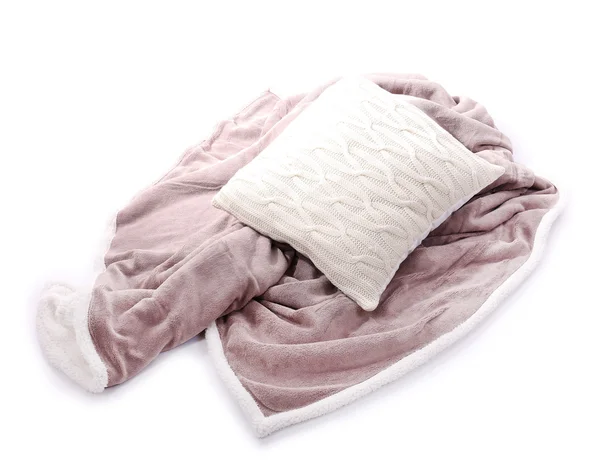 Almohada blanca y cuadros de colores aislados en blanco — Foto de Stock