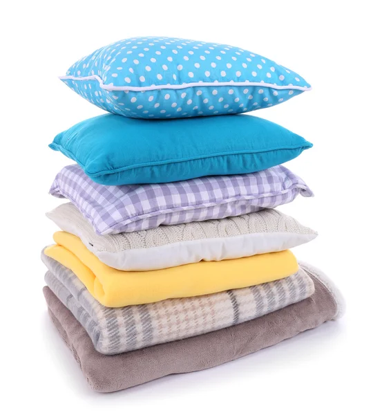 Colorful pillows and plaids isolated on white — Stock Photo, Image