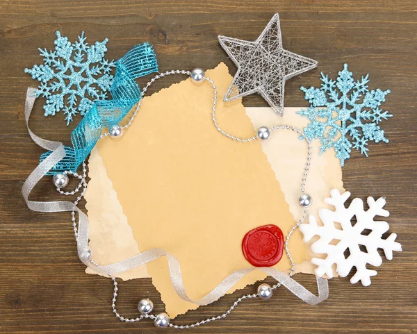 Frame with vintage paper and Christmas decorations — Stock Photo, Image