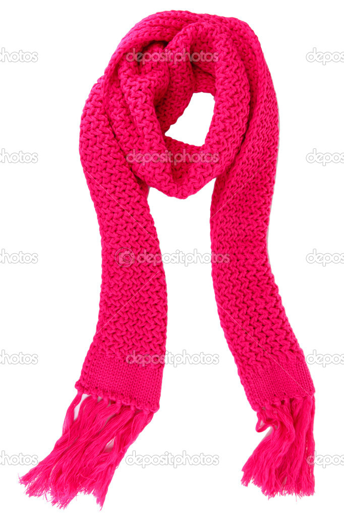 Warm knitted scarf pink isolated on white