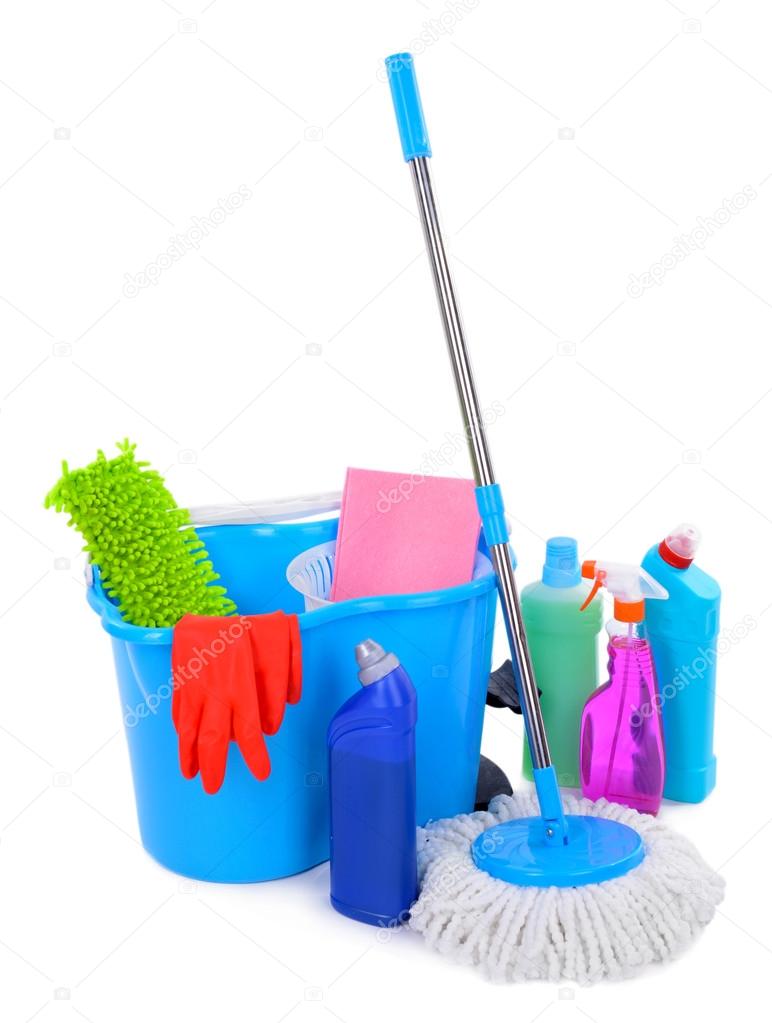 Different tools for cleaning floor in room
