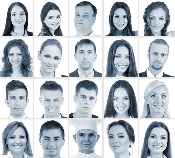 Collage van vele verschillende menselijke gezichten — Stockfoto