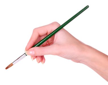 Fırça üzerinde beyaz izole tutmak el