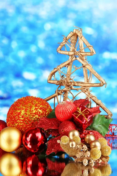 Composition of Christmas balls on blue background — Stock Photo, Image