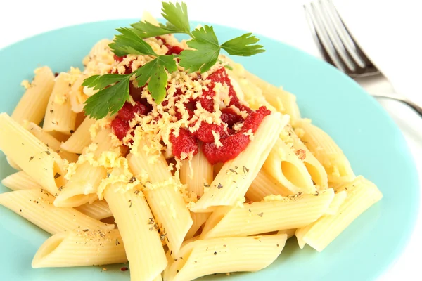 Rigatoni plat de pâtes avec sauce tomate gros plan — Photo