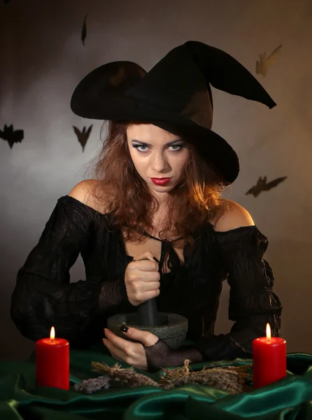 Halloween witch on dark background — Stock Photo, Image