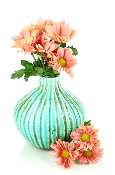 Chrysanthemum flowers in vase isolated on white — Stock Photo, Image