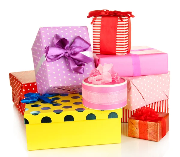 Montón de cajas de regalos de colores aislados en blanco — Foto de Stock