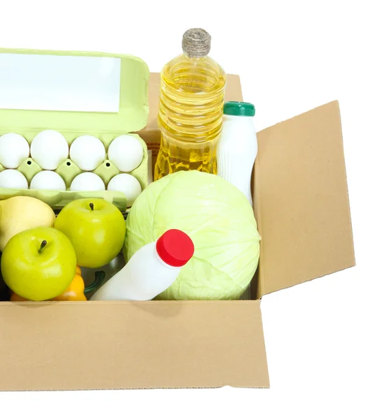 Caja con productos aislados en blanco — Foto de Stock