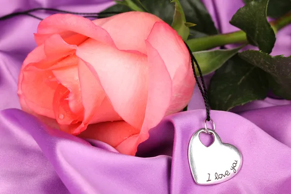 Красивая розовая роза с кулоном сердца — стоковое фото
