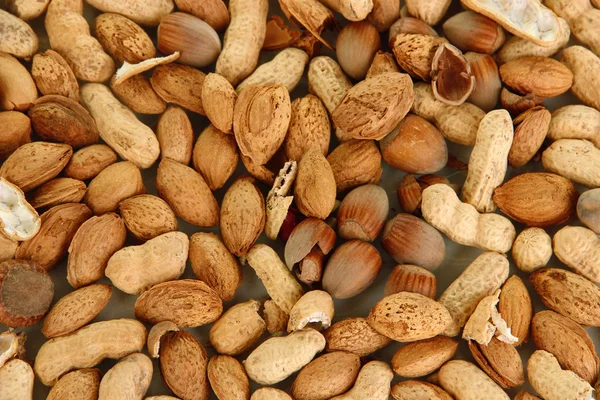 Many nuts close-up background — Stock Photo, Image