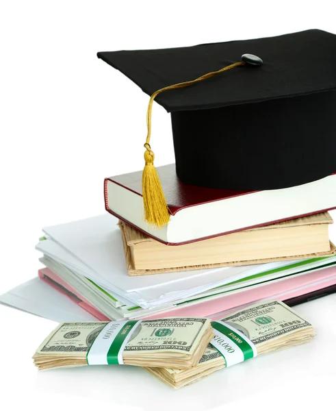 Χρήματα για την αποφοίτηση ή κατάρτισης που απομονώνονται σε λευκό — Φωτογραφία Αρχείου
