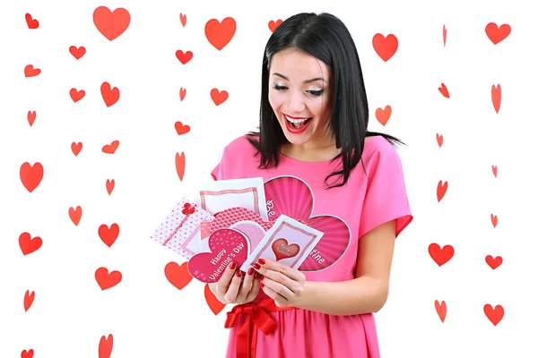 バレンタインの日カードで魅力的な若い女性 — ストック写真