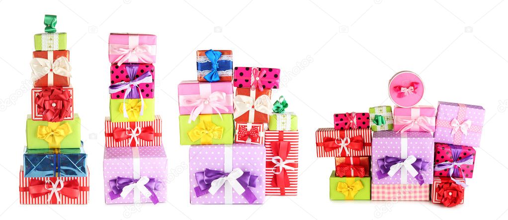 Colorful gift boxes isolated on white