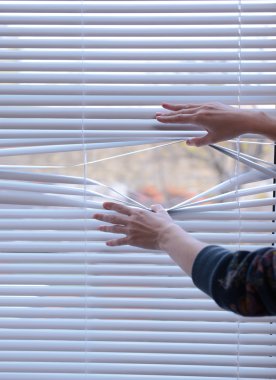 Venedik levhalarını ayıran kadın eli parmaklarıyla görüyor.