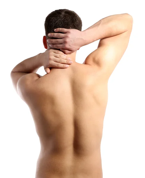 Bonito jovem desportista muscular, isolado em branco — Fotografia de Stock