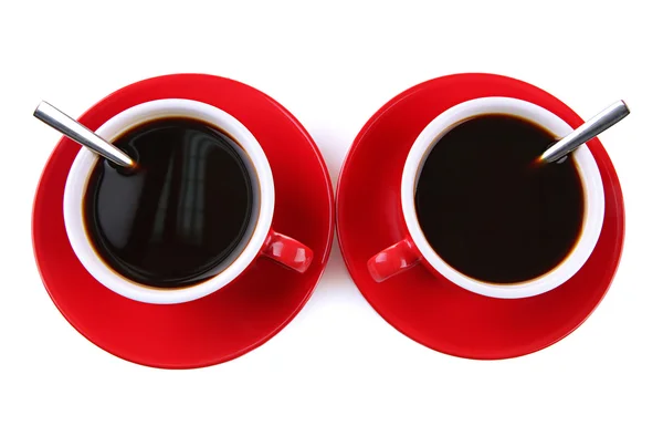 Copos vermelhos de café forte isolado em branco — Fotografia de Stock