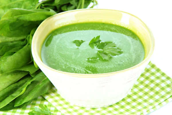 Sabrosa sopa de espinacas, aislada en blanco — Foto de Stock