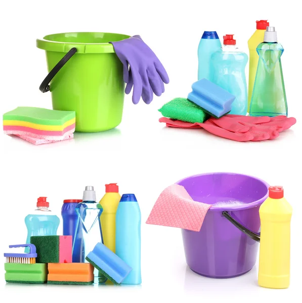 Cleaning items isolated on white — Stock Photo, Image